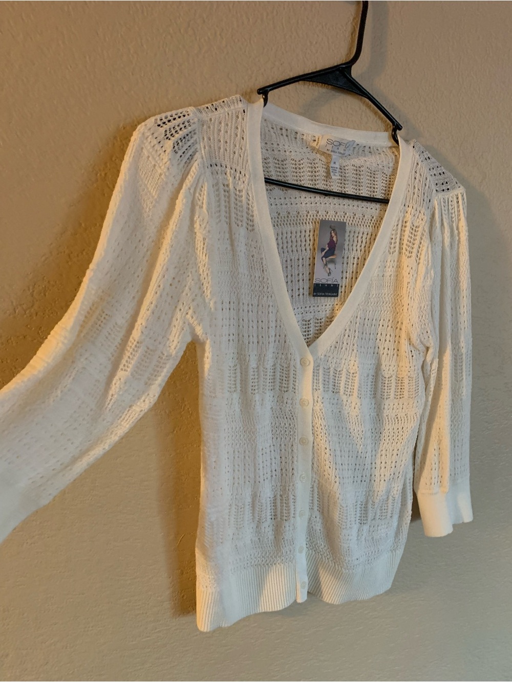 sofia by sofia vergara Cream Open-Knit V-Neck Button Cardigan
